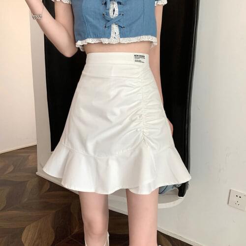 White Sweet Casual Skirt Women Korean Ruffles Design Slim Party Summer Mini Skirt High Waist Fishtail Beach Outing Cute Skirt