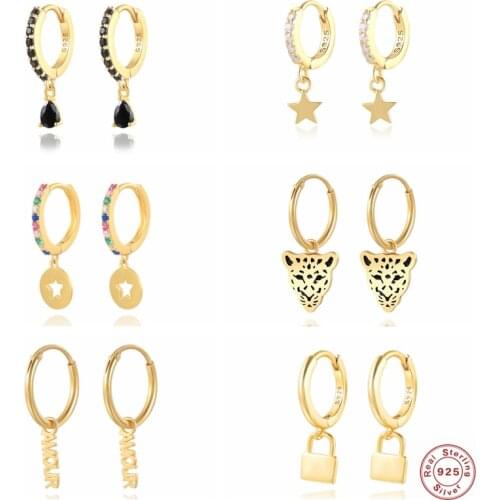 CANNER 925 Sterling Silver Drop Earring Black Panther Star Lock Waterdrop Dangle Earrings For Women Pendientes Brincos Jewerly