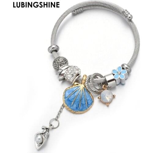 Exquisite Metal Shell Charms Stainless Steel Bracelet&Bangle for Women Adjustable Crystal Disco Ball Chains Bracelets Jewelry