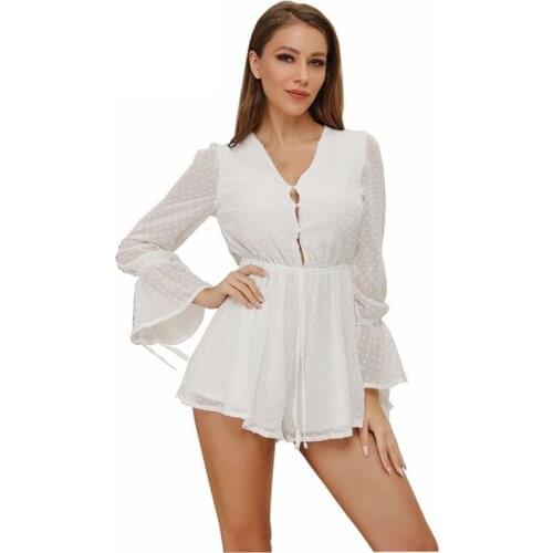 S-5XL Womens summer jumpsuit Deep V-neck flared sleeves long-sleeved sexy chiffon Siamese shorts 2019 Fashion Women Plus Size