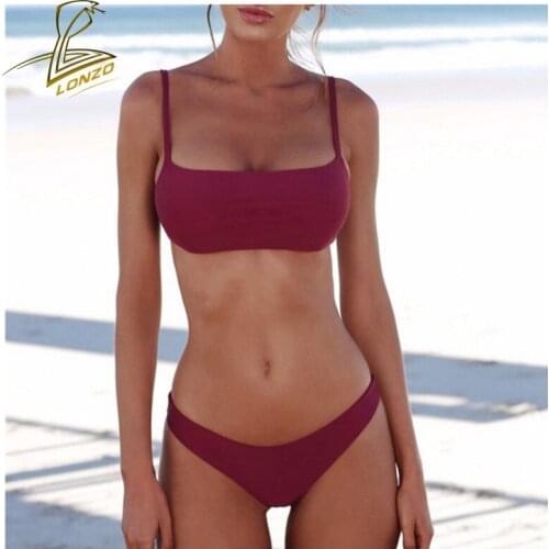 LONZO New Solid Color Tube Top Bikini 2 Piece Set Sexy Push Up Swimsuit Women 2021 Beach Swimwear Swimming Suit LSWB167