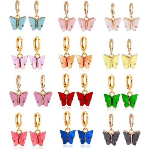 12 Colors Butterfly Drop Earrings Tiny Dainty Mini Butterfly Hoop Earrings Set Jewelry for Women Girls