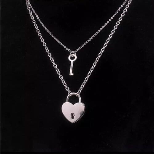12Pcs/lot Personality Necklace Couple Lock and Key Pendant Gift Stainless Steel Chain Necklace