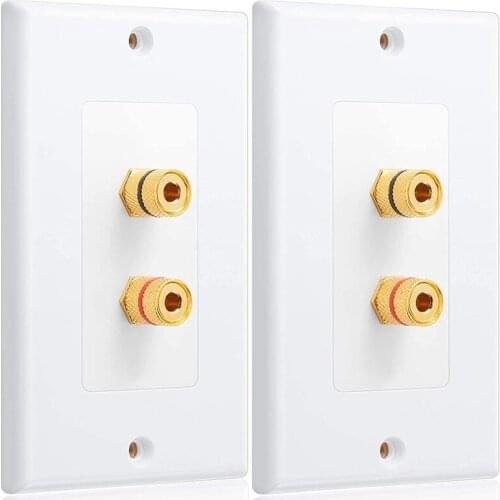 2 Pack Single Gang 1.0 Speaker Wire Wall Plate (Banana Plug Wall Plate) for 1.0 Speaker, White