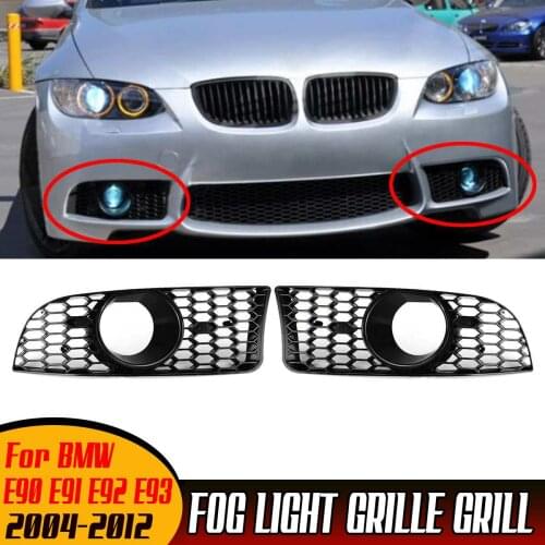 M3 Style 2pcs Car Front Fog Light Grille Grill Lamp Cover HONEYCOMB HEX Fog Lamp Grille Grill For BMW E90 E91 E92 E93 2004-2012