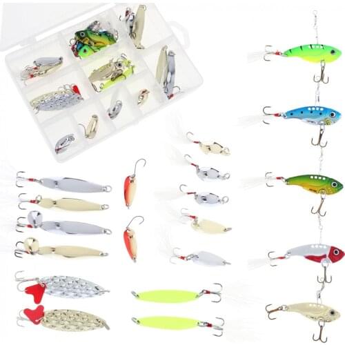 20pcs/lot Metal Sequins Spinner Bait Fishing Lure Kit Luminous Hard Bait with Box