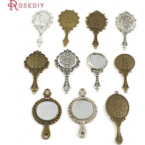 23065)4PCS Oval and Round Zinc Alloy Antique Style Glass Mirror Charms Pendants Diy Jewelry Findings Accessories Wholesale