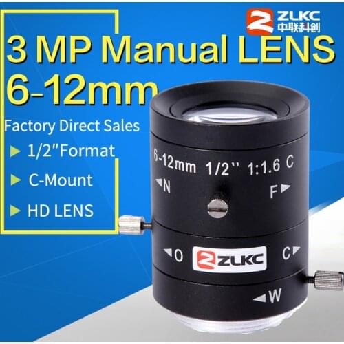 3 Megapixel FA c mount lens 6-12mm 1/2" Machine Vision Manual Iris Varifocal HD CCTV lens Surveillance cameras distortion Low