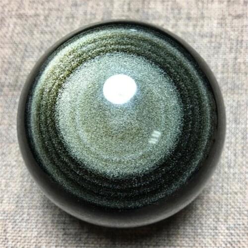 30-60MM Natural Silver Obsidian Crystal Sphere Rock Chakra Ball Cats Eye Effect Reiki Healing