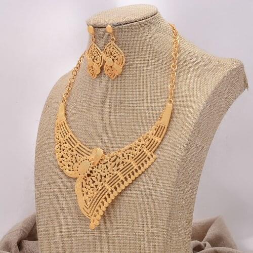 African jewelry set nigerian wedding For Women Heart Bridal African Gold Color Jewelry Set Dubai Necklace Earrings Bride Gift
