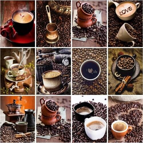 5D DIY Full Round Square Diamond Painting Coffee Scenery Diamond Embroidery Cross Stitch Rhinestone Mosaic Sale Home Decoration