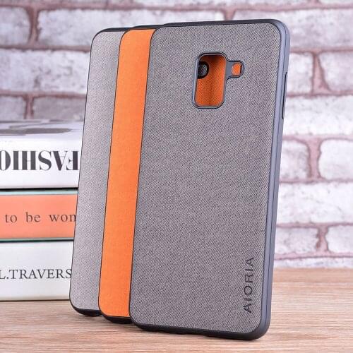 Case for Samsung galaxy A8 Plus 2018 Luxury textile Leather skin soft TPU hard PC phone cover for Samsung A8 Plus 2018 case