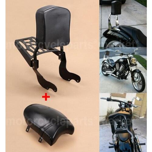 Black Passenger Sissy Bar Backrest + Rear Seat + Luggage Rack Motorcycle For Victory Vegas Kingpin