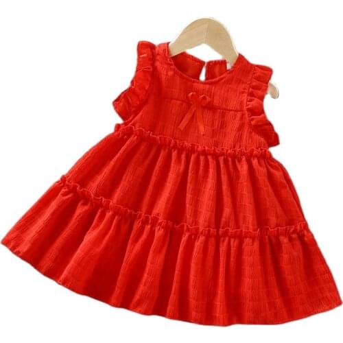 Girls Chiffon Princess Dress Red/Pink/White Summer Kids Birthday Party Vestidos Children Tutu Puffy Fairy Casual Clothes 2-6 Yrs