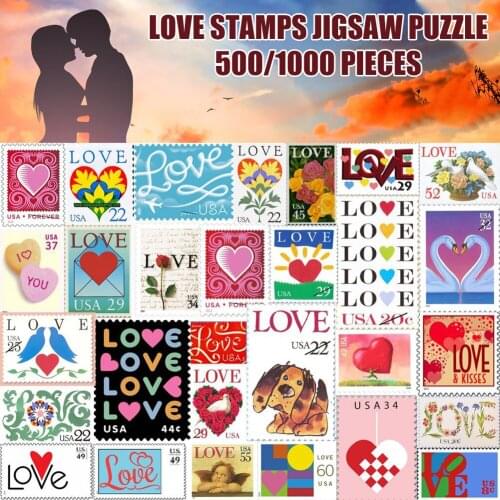 HOT Love Stamps Jigsaw Puzzle 500/1000 Pieces Brain Exercise Puzzle Game for Couple Easy to Collect In Stock