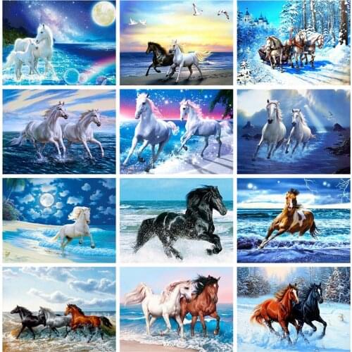 Huacan 5D Diamond Painting Horse Full Square Diamond Embroidery Mosaic Animal Decorations Home