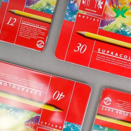 Swiss carandache supracolorsoft pencil 12 / 18/ 30 / 40 / 80/120 color pencil in iron box artist drawing painting art pencil