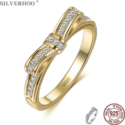 SILVERHOO Silver 925 Rings For Women Kpop Style Bow-Knot Ring Female 5A Cubic Zirconia Wedding Fine Jewelry Gift For Girlfriend