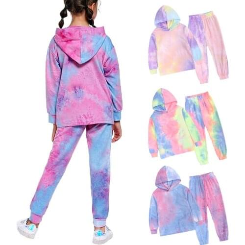 Tie Dye Girls Boys Children Clothes Sets For Babies Clothing Print Casual Hoodie Jackets+Pants Outwear Suit For Kids Overalls