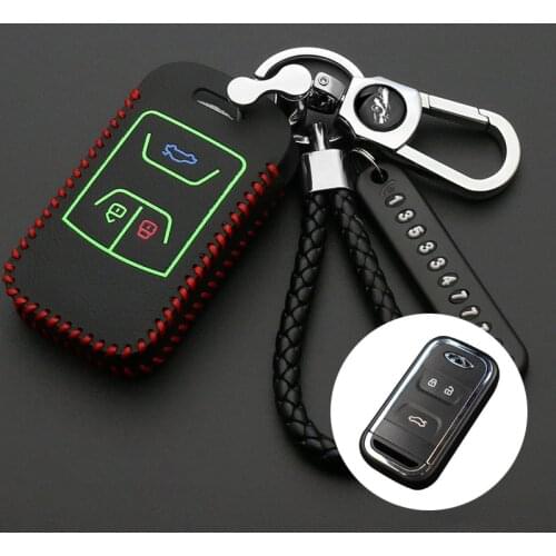 3 Buttons Leather Car Key Case Cover Bag For Chery Tiggo Arrizo 8 7 5X 2019 2020 Keychain Smart Key Holder Interior Accessories