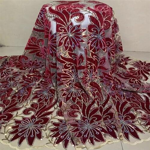 SJ Lace African Embroidery Lace Velvet Lace Tulle Lace Fabric 2021 High Quality French Lace Fabric With Sequins 5 Yards A2-99