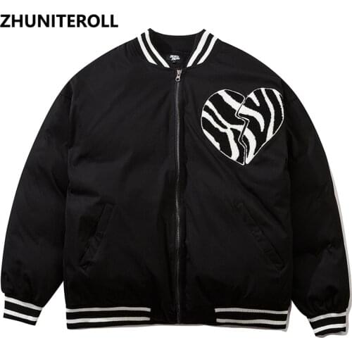 2021 Baseball Winter Mens Jacket Broken Heart Embroidery Hip Hop Zipper Thick Jackets Men Fashion Casual Streetwear Tops Coat