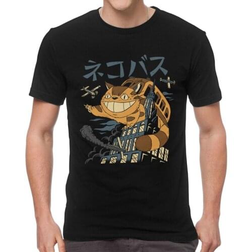 Cat Bus Attack T Shirt Men Cotton Printing T-shirts Novelty Tshirt Short Sleeve Empire State Building Tee Tops