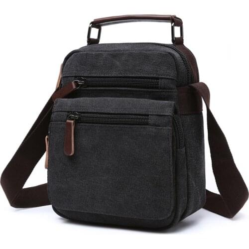 Mens handbags Korean style trendy retro messenger bag canvas small bag solid color casual diagonal bag Cell Phone Pocket