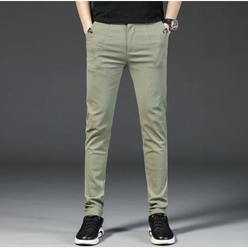 New Spring Autumn Mens Casual Pants Thin Black Gray Green Color for Mans Slim Fit Male Wear Brand Trousers with Pockets