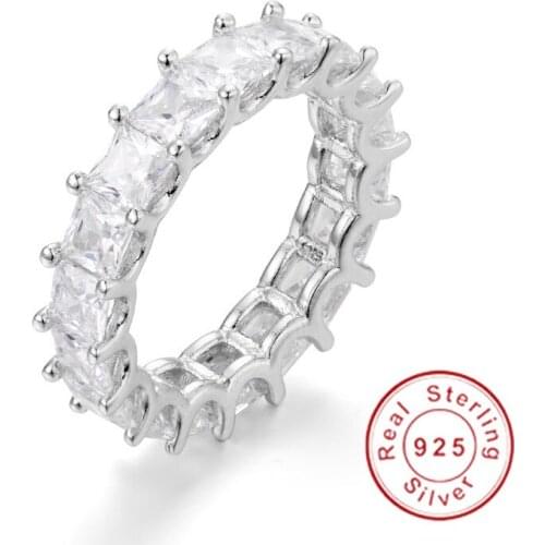 925 SILVER PAVE SETTING FULL Princess-cut Simulated Diamond CZ ETERNITY BAND ENGAGEMENT WEDDING Stone Rings Size 5,6,7,8,9,10
