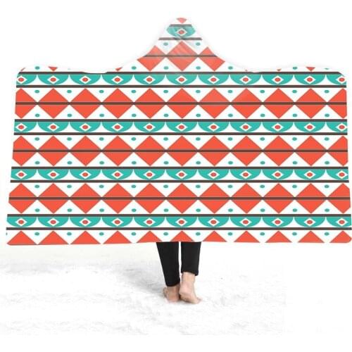 Geometry Hooded Blanket Youth Sherpa Fleece Throw Blanket Fashion Hooded Blanket Home Office Wearable Bedspread