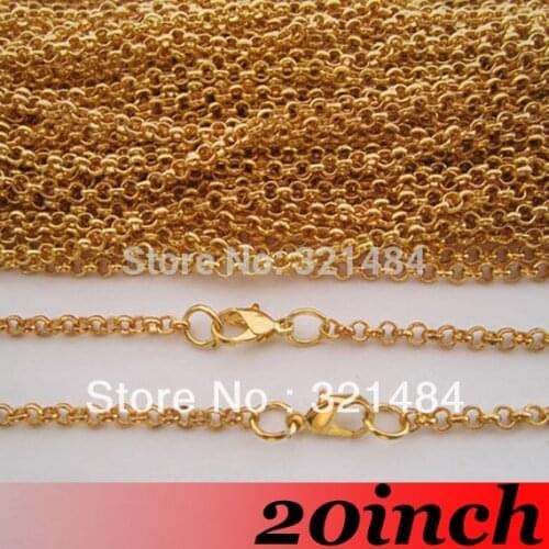 Wholesale 100pcs 2mm 20inch Gold Plated Rolo Chain Necklace For Pendant DIY Jewelry Findings