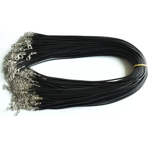 Wholesale 100pcs/lot 1.5mm black Wax Leather cord rope necklaces 45cm with Lobster clasp jewelry for diy pendants free shipping