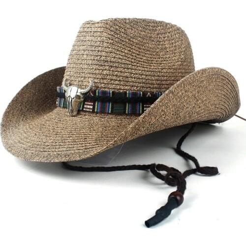 2019 Summer Women Men Hollow Western Cowboy Hat Lady Dad Beach Sombrero Hombre Straw Panama Cowgirl Jazz Sun Cap Size 56-58CM