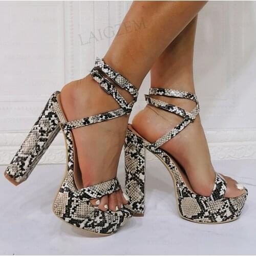 SEIIHEM Women Platform Sandals Snake Open Toe Thick High Heels Pumps Party Prom Female Ladies Shoes Women Plus Size 41 42 46 52