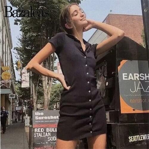Turn down collar Sexy dress Casual vestido Basic Slim MIni Center Buttons women dresses Women dress