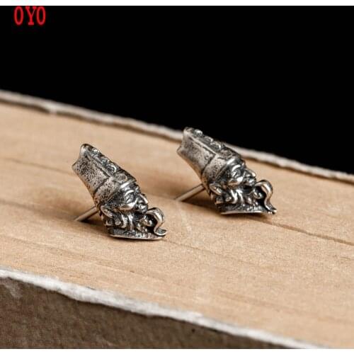 International standard genuine s925 sterling silver creative alternative black and white impermanence skull earrings