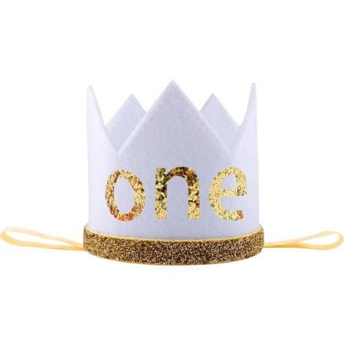 Boy Blue Silver First Birthday Hat Girl Gold Pink Priness Crown Number 1st 2 3Year Old Party Hat Glitter Birthday Headband Gift