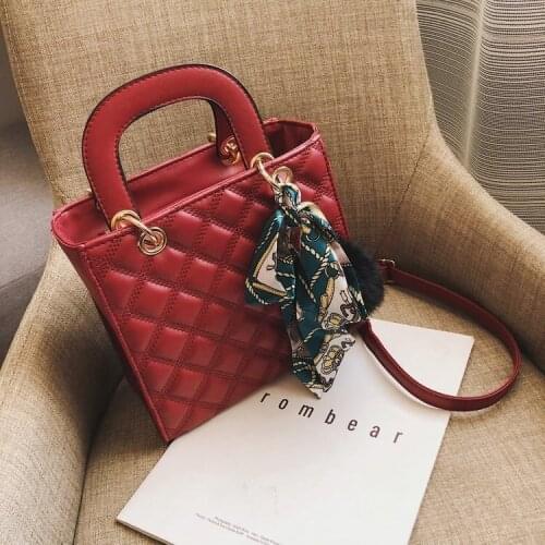 Ladies Handbag small Ribbon Hair ball Shoulder bags for women Tote bag PU Leather female Messenger bag Brand Designer bolsa red9