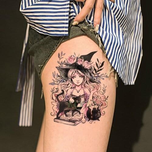 Waterproof Temporary Tattoo Sticker Ancient Style Red Dress Horn Sexy Girl Art Tatto Flash Tatoo Fake Tattoos for Lady Men Women