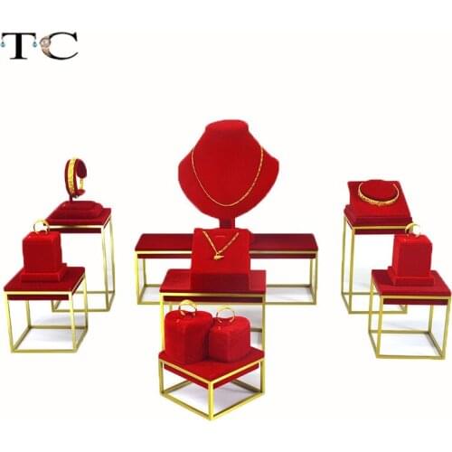 Jewelry Display Stainless Steel Red Velvet Earring display Necklace showcase Jewellery Display Rack stand holder