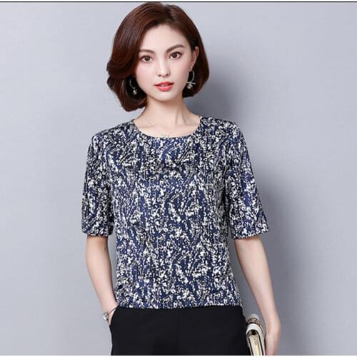 Women Spring Summer Style Short Sleeve Chiffon Casual Blouses Shirts O-Neck Lady Print Plus Size Loose Blusas TopsDM0111