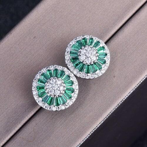 QTT High Quality Genuine 925 Sterling Silver Stud Earrings Green White Flower CZ Crystal Earrings For Women Jewelry