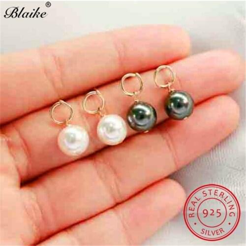 Blaike Girls Cute Pearl Earrings 925 Sterling Silver Small White Black Beads Short Stud Earrings For Women Minimalist Earrings