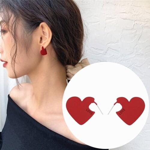 Heart Shape Stud Earrings Vintage Red Love Heart Statement Small Earrings For Women Girls Wedding Earring Jewelry Gifts