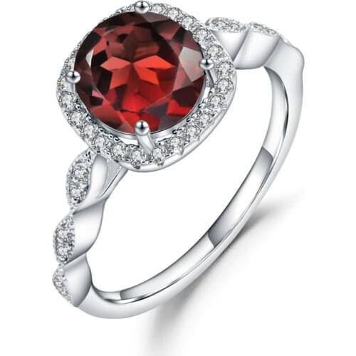 Gems Ballet 925 Sterling Silver Ocean Waves Ring 2.36Ct Natural Red Garnet Gemstone Noble Engagement Ring For Women Jewelry