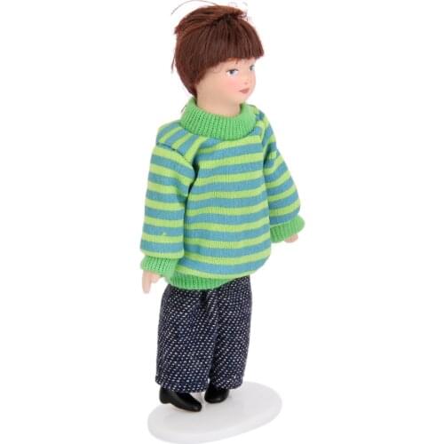 1/12 Scale DollHouse Miniature Figures Porcelain Dolls Brown Hair Little Boy