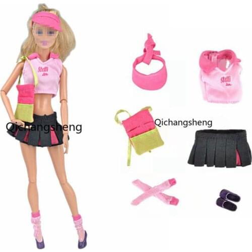 1/6 Fashion Pink Accessories For Barbie Doll Clothes Crop Top Shirt Tank Skirt Hat Socks Shoes 30cm Dollhouse Dressing Up Outfit