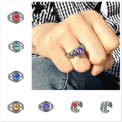 1@# Style Fashion Ring Colorful Eyes Retro Adjustable Geometry Sharp Claw Rings Gothic Punk Ring Men Fashion Jewelry Gifts