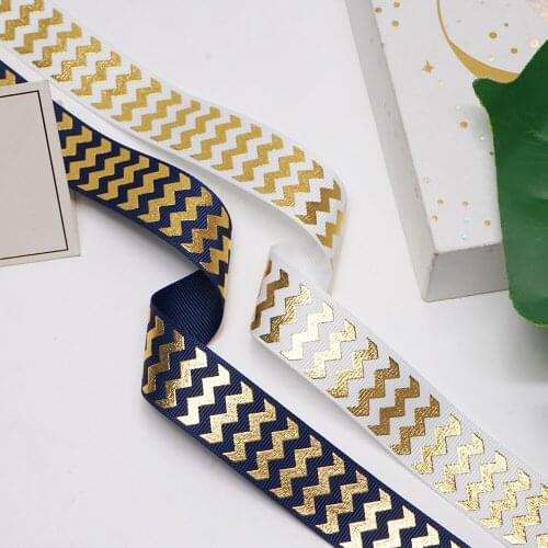 1" 50 Yards 25mm Stripe Gold Foil Printed Grosgrain Ribbon J2201611